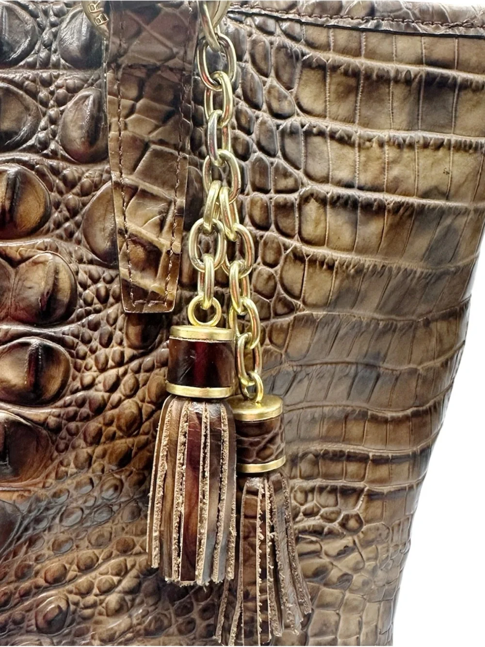 Brahmin Mini Asher Toasted Almond Melbourne Croc Embossed Leather Satchel Bag